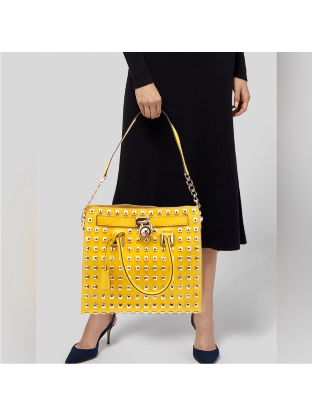‼️Michael Kors, Hamilton Bright Yellow Studded Tote with Gold-Tone Accent